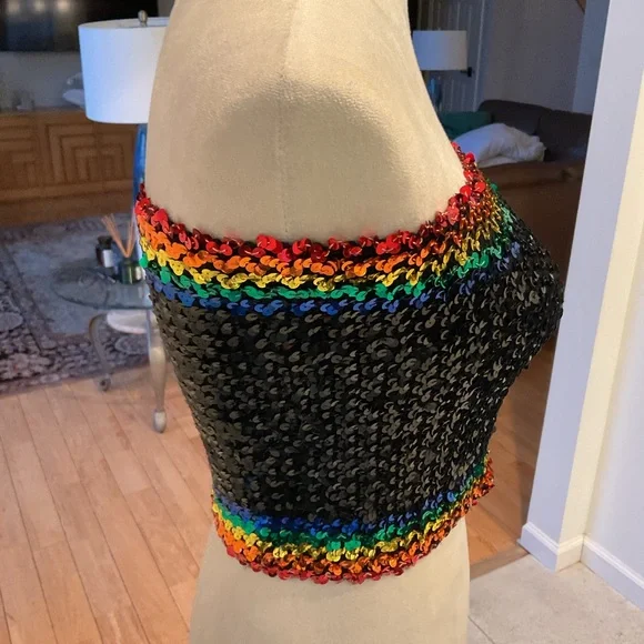Vintage 70s Rainbow Sequin Tube Top - Picture 3 of 15